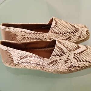Franco Sarto Cream and Brown Snake-Print Espadrille Slip-On